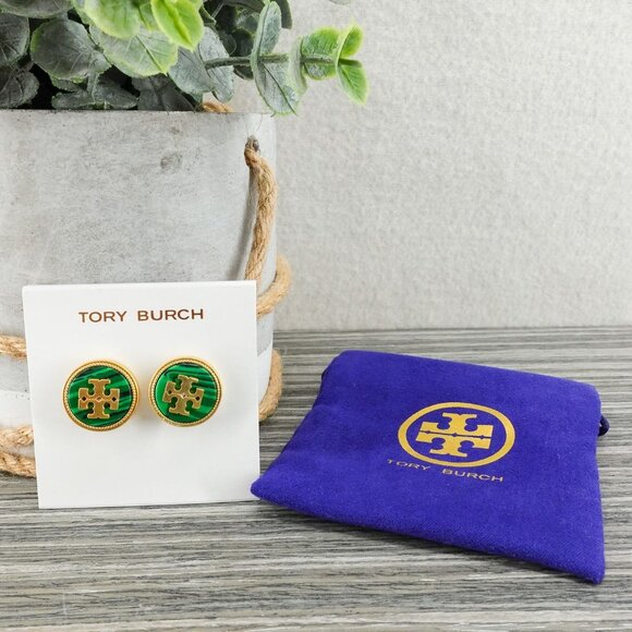 Tory Burch Women's Semi Precious Stud Earrings Green OS - Picture 12 of 13